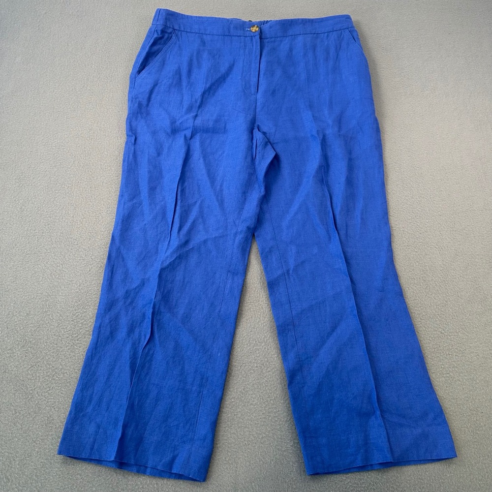 Talbots Womens Blue 100% Linen Wide Leg Crop Pants Size 12 VN1184